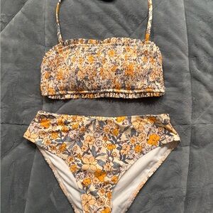 Floral Bikini Set with Orange and Blue Accents